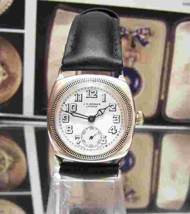 ANTIQUE VINTAGE '33 JW BENSON HERMETIC  SOLID SILVER BORGEL CASED WATCH & BOX