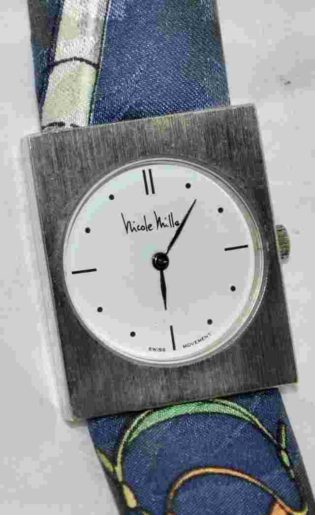 Estate Nicole Miller “Grab A Bite” Aquactic Theme Watch Silk/Leather Band w/Case