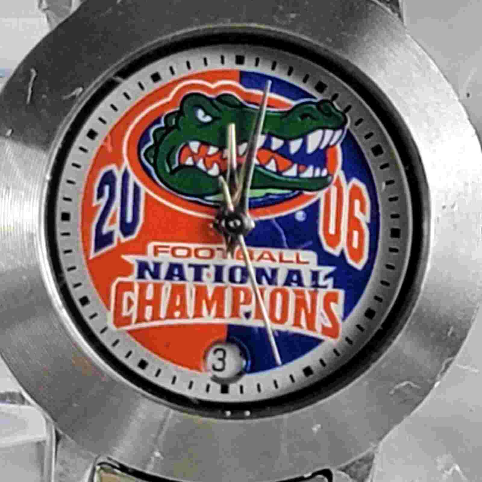 Vtg. SUN TIME Florida Gators Watch Silver Round Stainless Steel 2016 26mm 6.75"