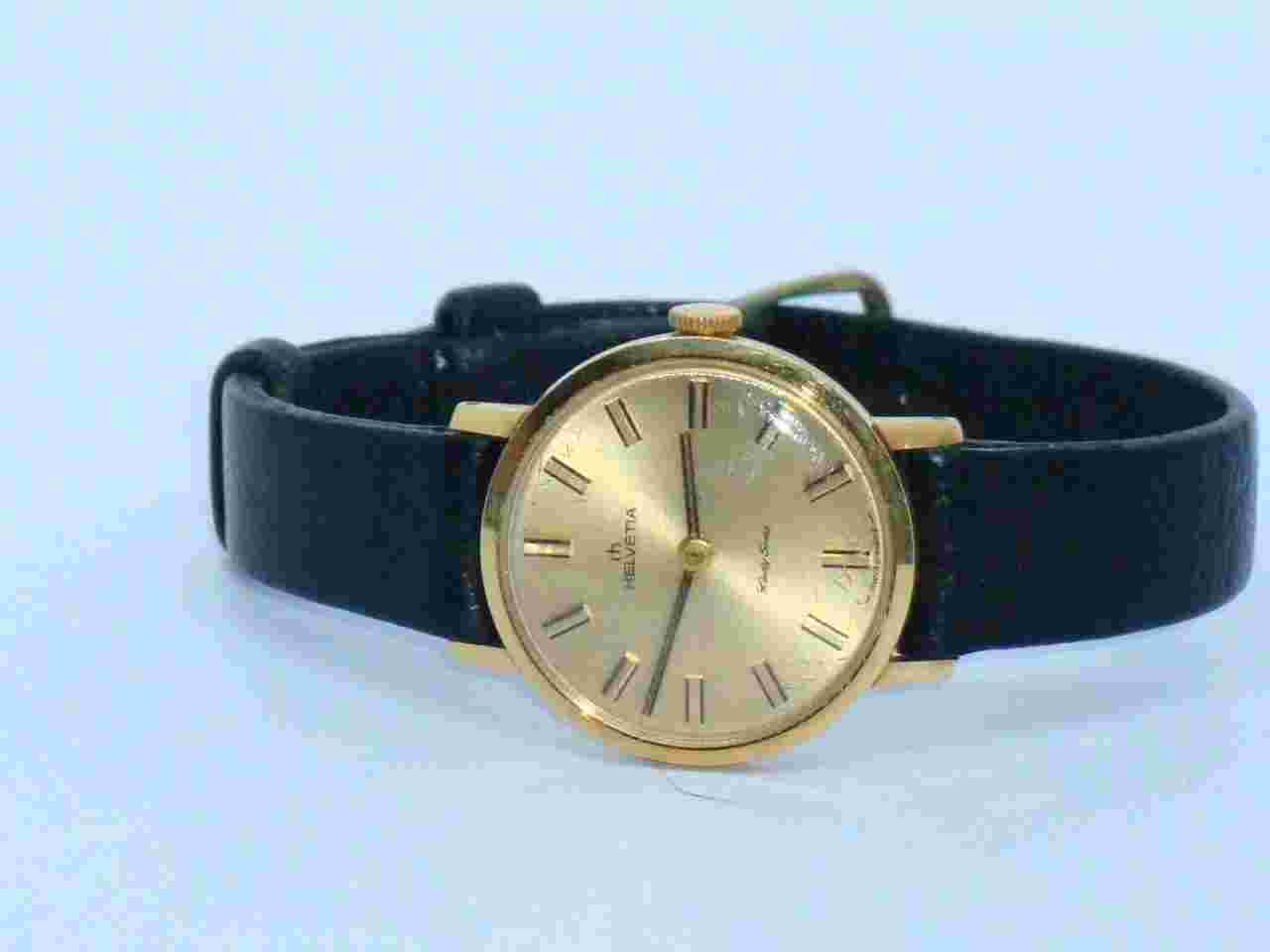 SUPERB RARE LARGE FACED LADIES VINTAGE HELVETIA 14ct GOLD LADIES WATCH ORIG BOX