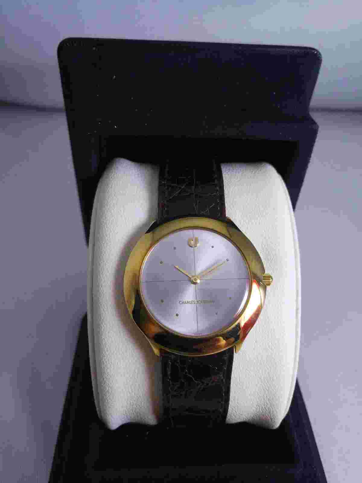 Vintage Charles Jourdan Paris wrist watch for women (Ivory and Black-Round Dial)
