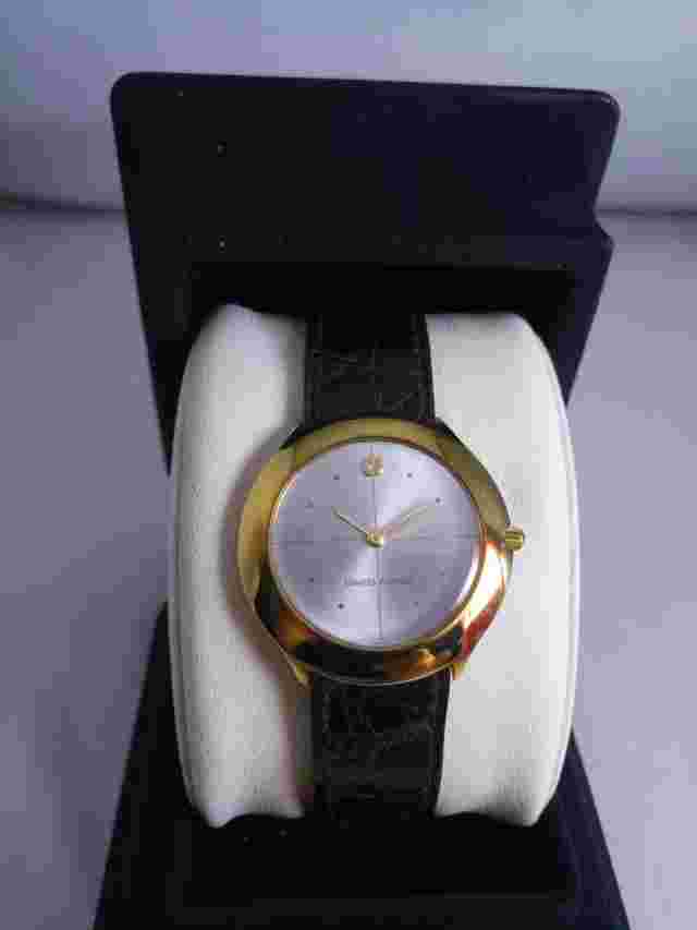 Vintage Charles Jourdan Paris wrist watch for women (Ivory and Black-Round Dial)