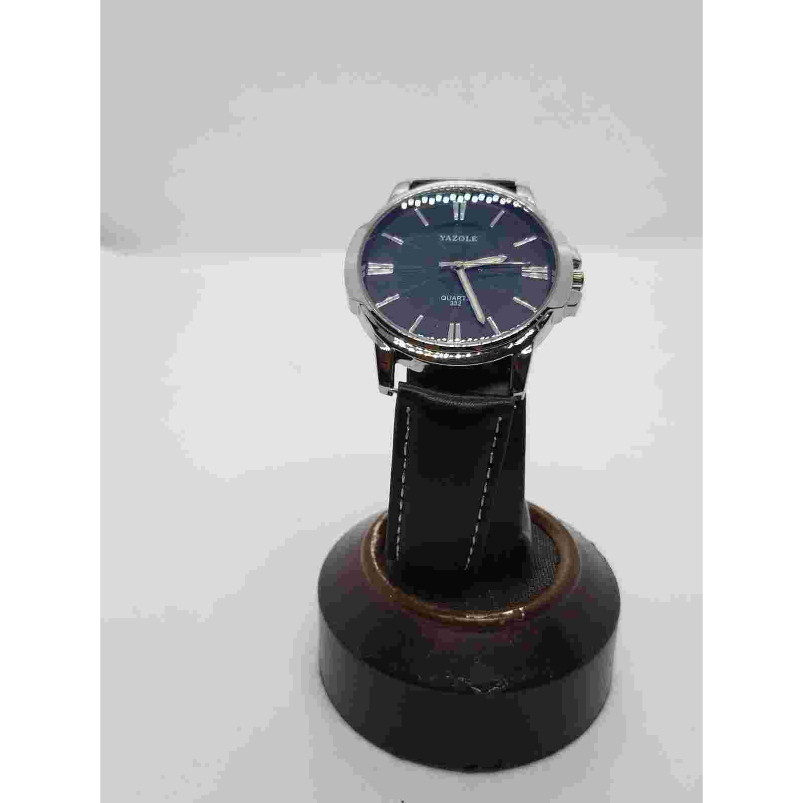Yazole Men's watch. Large blue face. Black band.