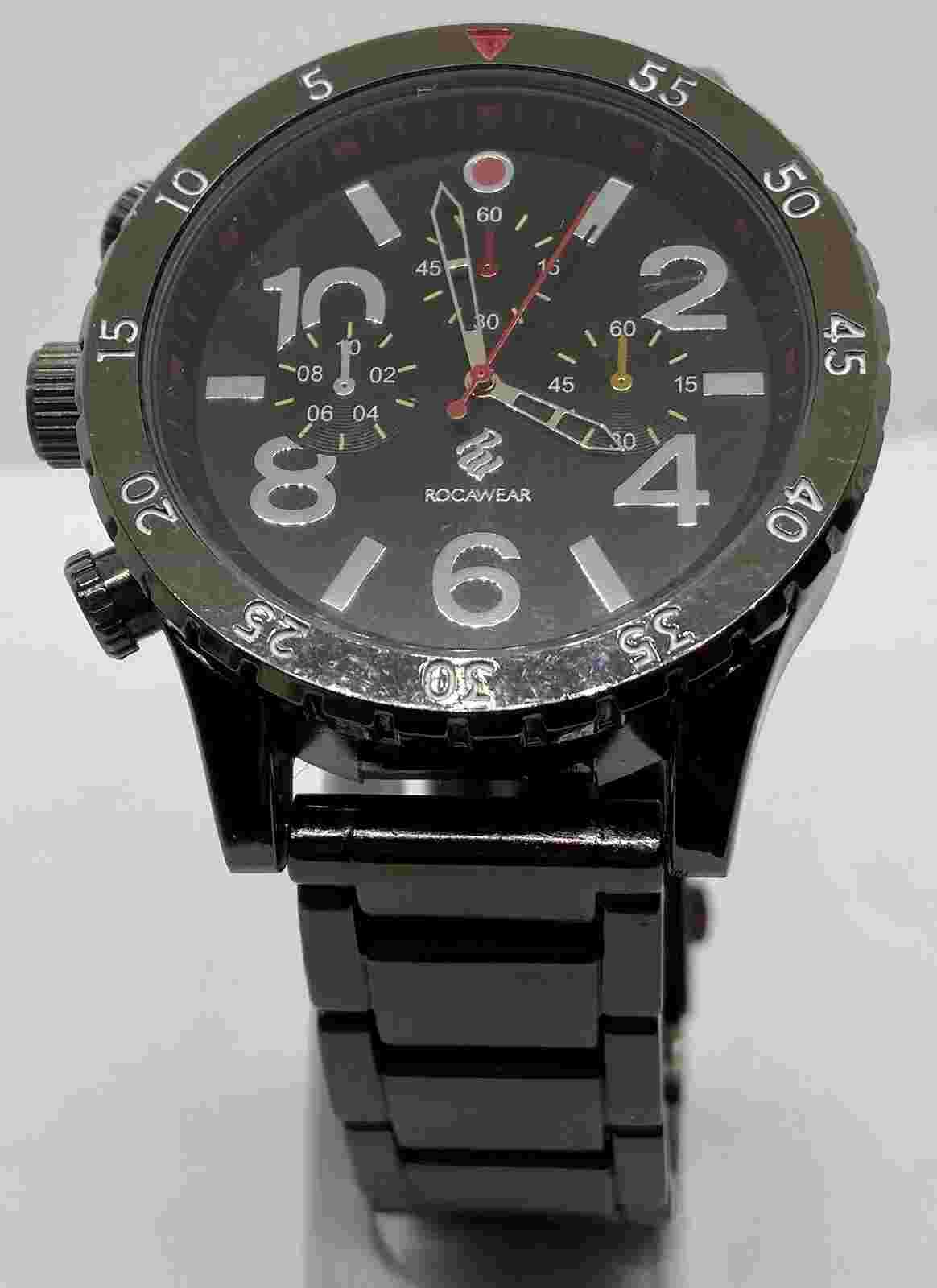 ROCAWEAR Watch New Battery Grey Steel 8” Band Faux Chronograph For Right Hand WR