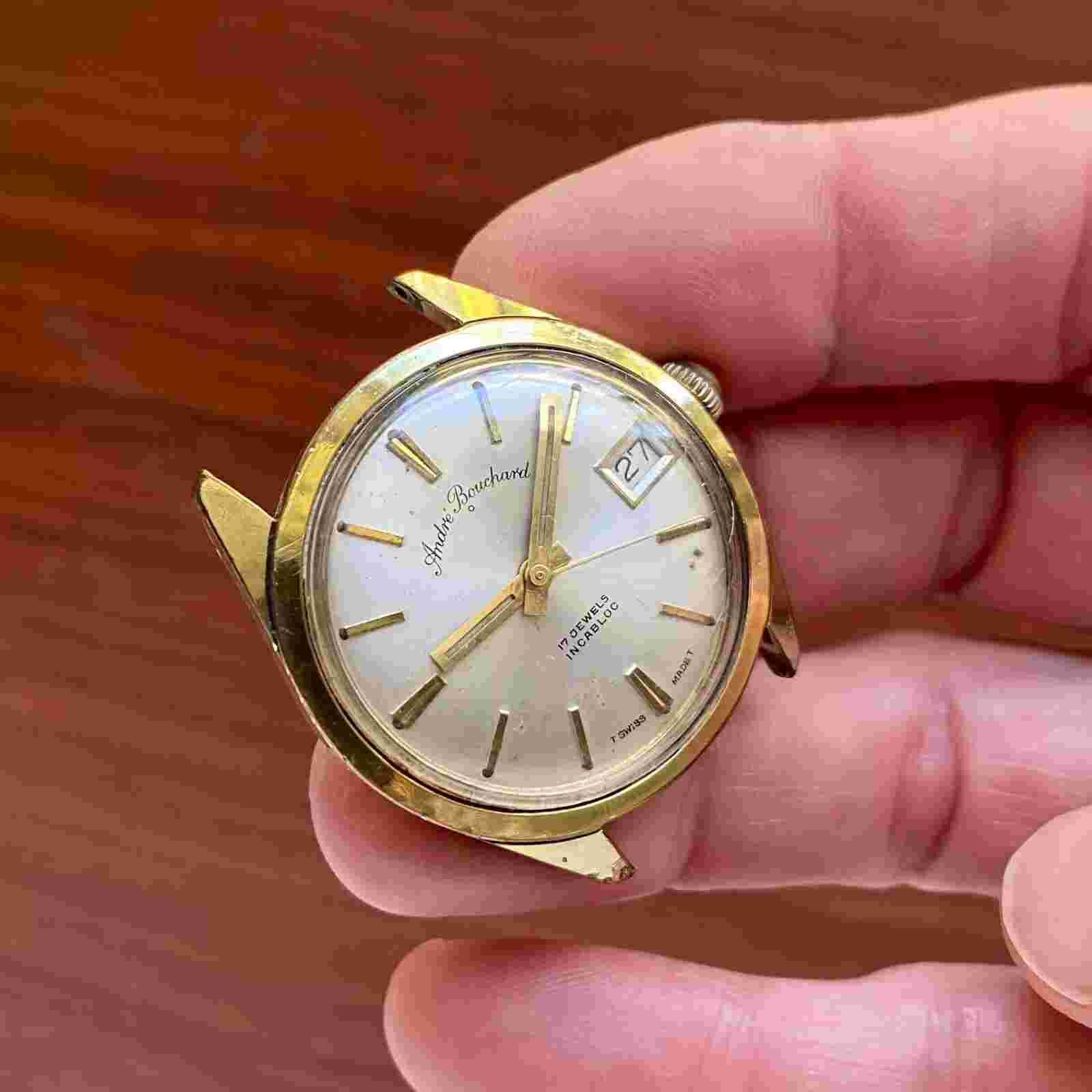 Vintage Andre Bouchard 17 Jewels Incabloc Swiss Made w/ Date, Mens Wind-Up Watch