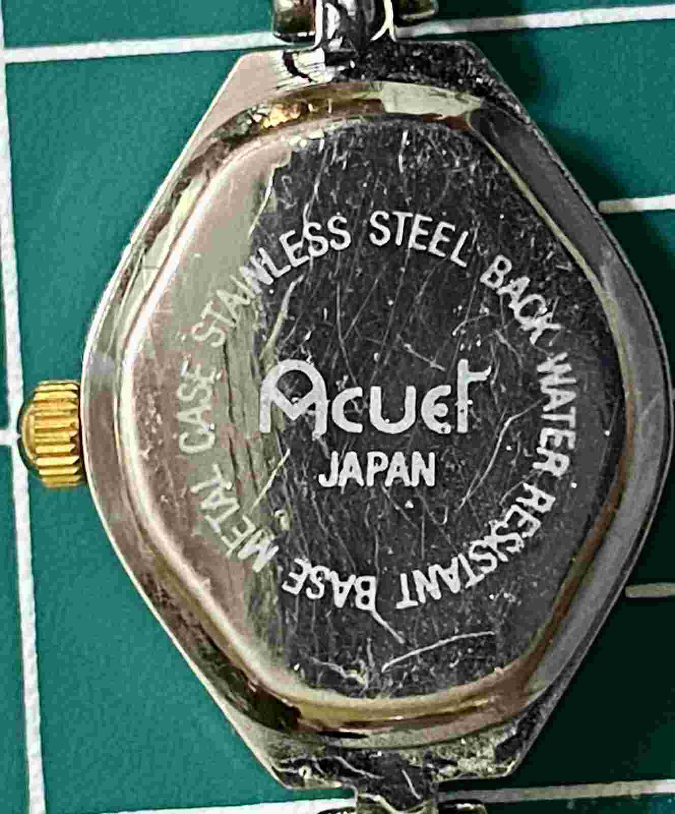 Acuet Delicate Wristwatch With Two Tone Bracelet Band And PrettyBeveled Crystal