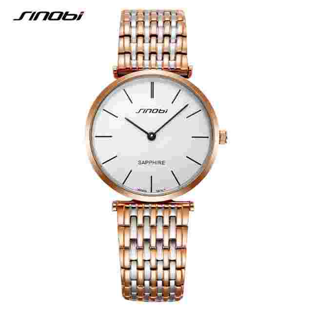 SINOBI Men's Watches Man Quartz Watchhes 5 Bar Waterproof Golden Super