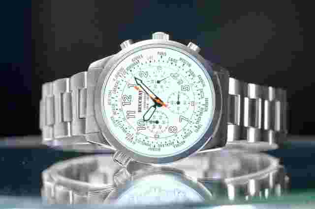 BEUCHAT MONDIAlLE DIVERS MENS WATCH WHITE CHRONOGRAPH 24 HOUR TIME ZONE STEEL