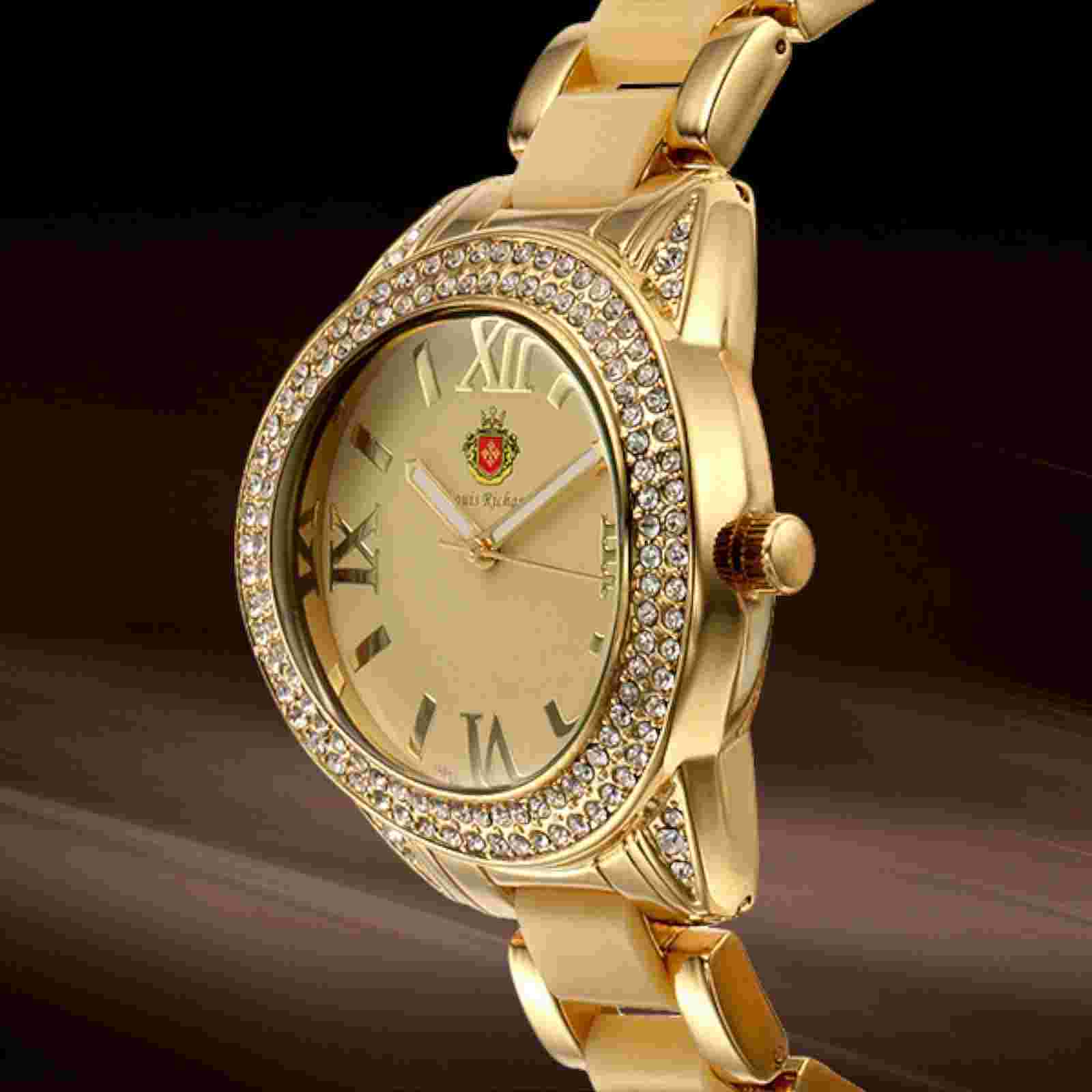 NEW Louis Richard 9354-YG Women's Glamis Watch Gold SS Case Enamel Metal Band