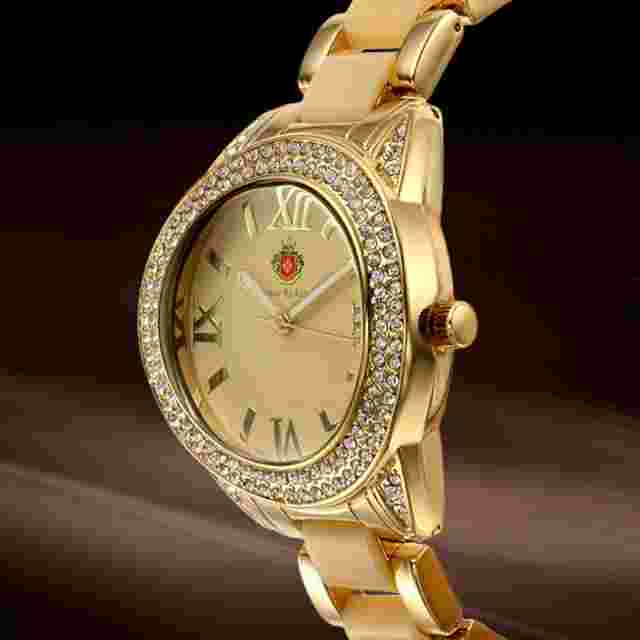 NEW Louis Richard 9354-YG Women's Glamis Watch Gold SS Case Enamel Metal Band