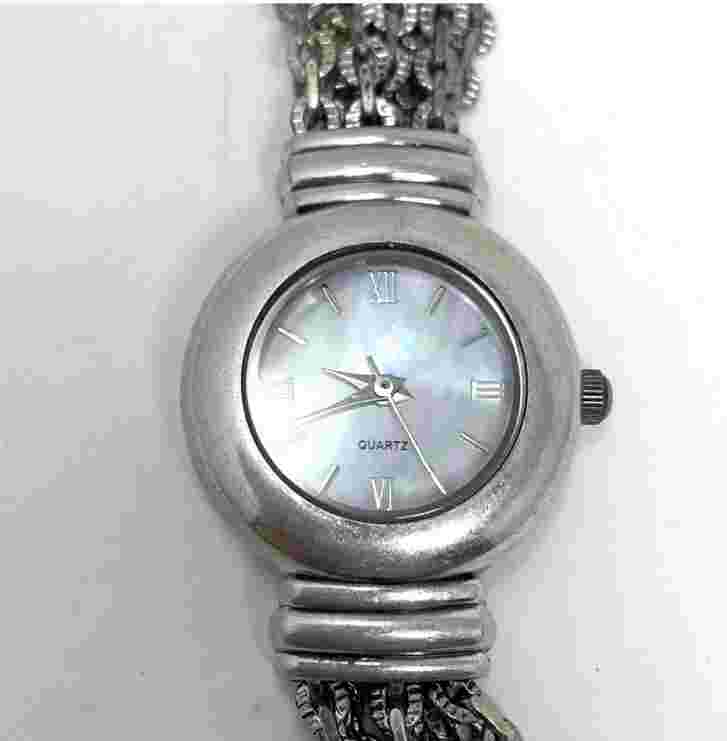 J. Jill Ladies Silver Plated Chain Wristwatch Mother Of Pearl Quartz Face