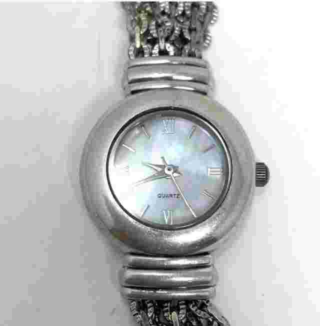 J. Jill Ladies Silver Plated Chain Wristwatch Mother Of Pearl Quartz Face