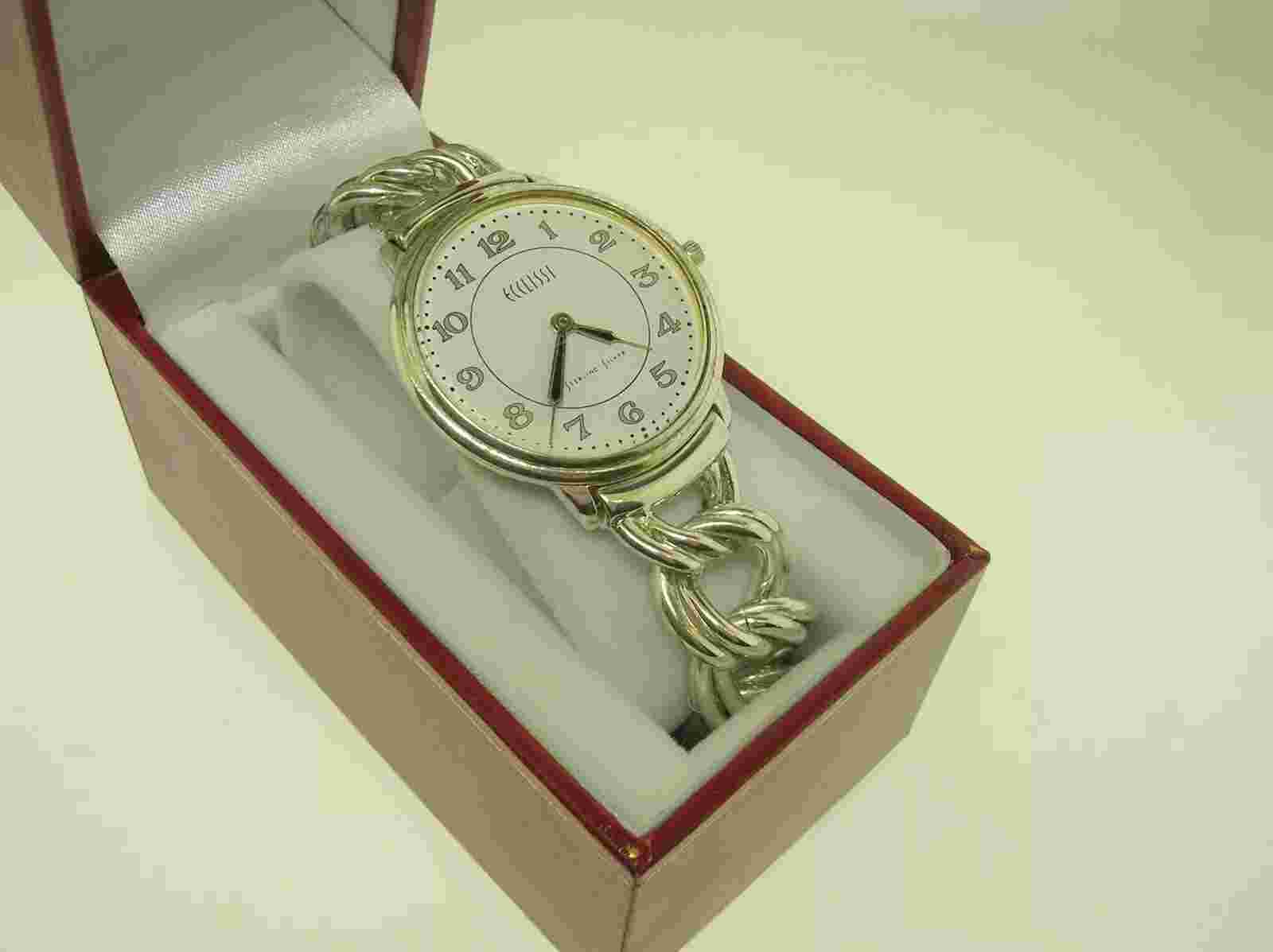 ECCLISSI STERLING SILVER LADIES WRIST WATCH 32 MM CASE 60 GRAMS VERY CLEAN - B/O