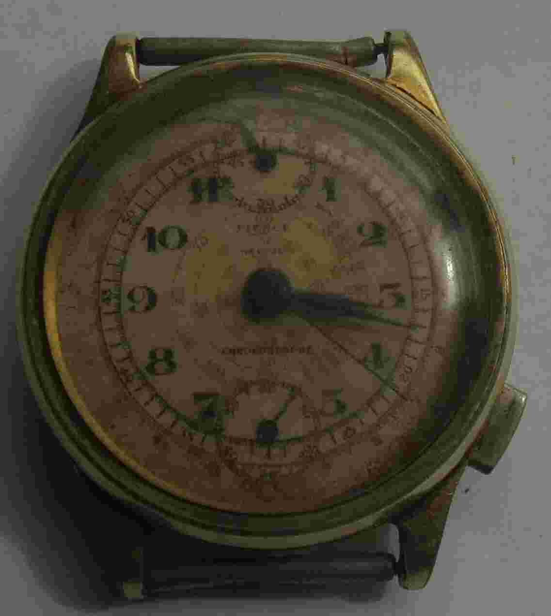 Pierce chronograph mens wristwatch gold filled case one pusher