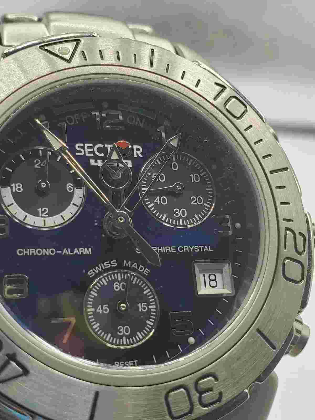 450 Sector Watch Chrono Sec Alarm Blue Dial Sapphire Crystal 100mts WR