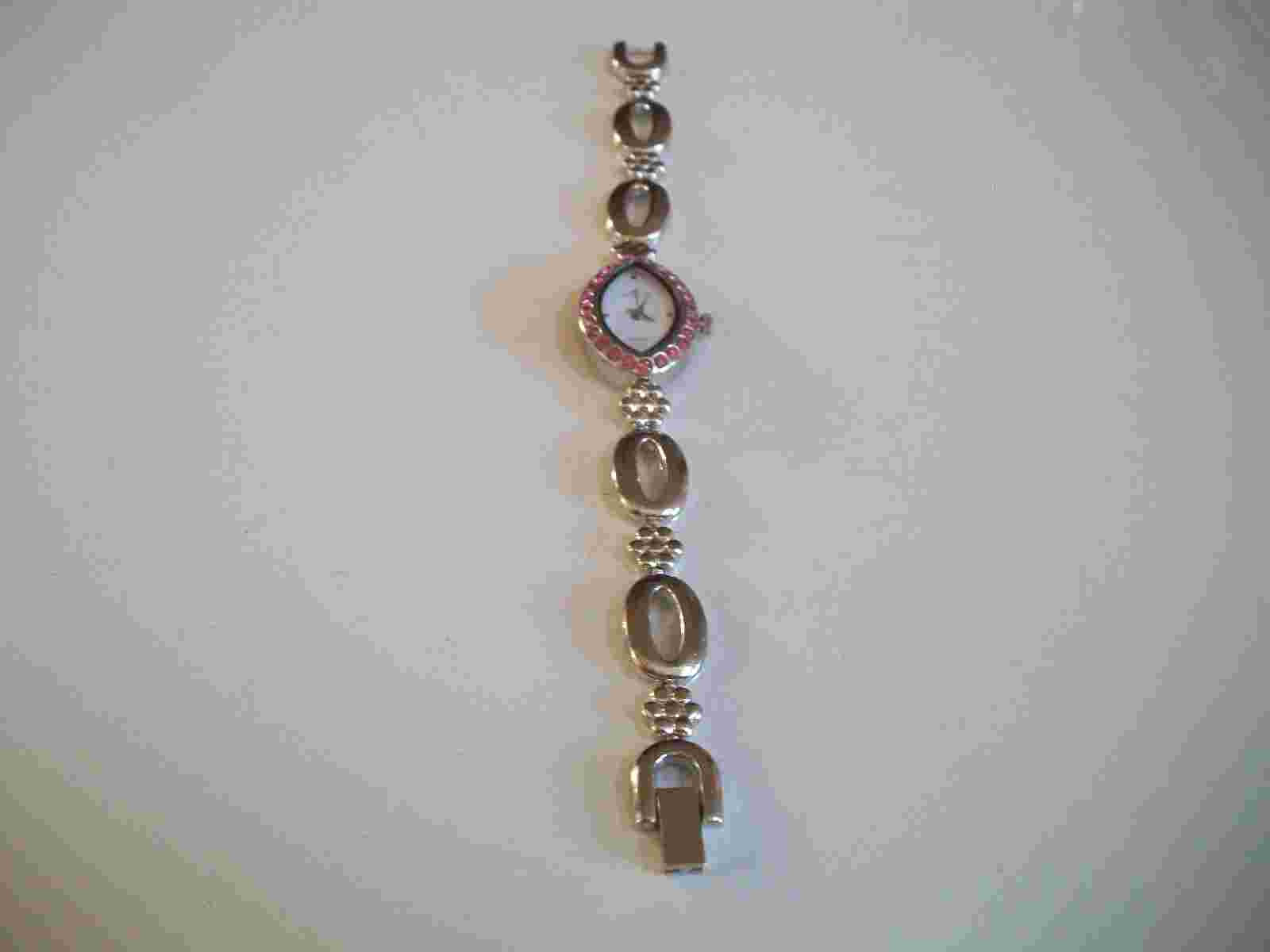 Fashion dressy casual silver finish with pink rhinestone women's  watch
