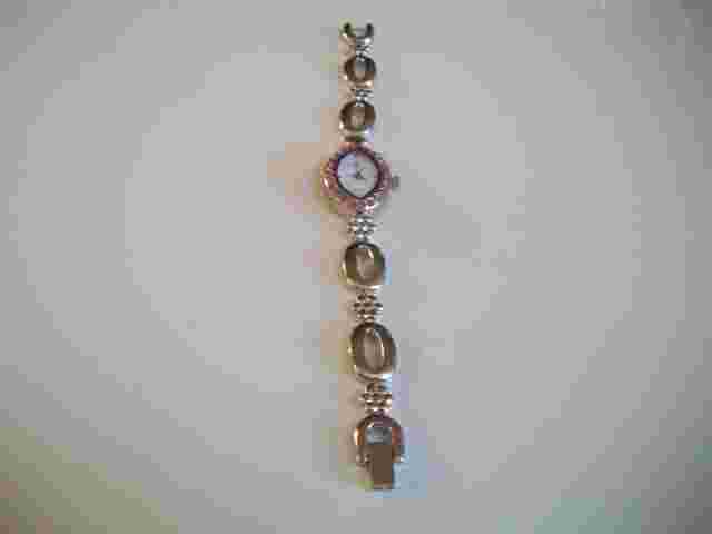 Fashion dressy casual silver finish with pink rhinestone women's  watch