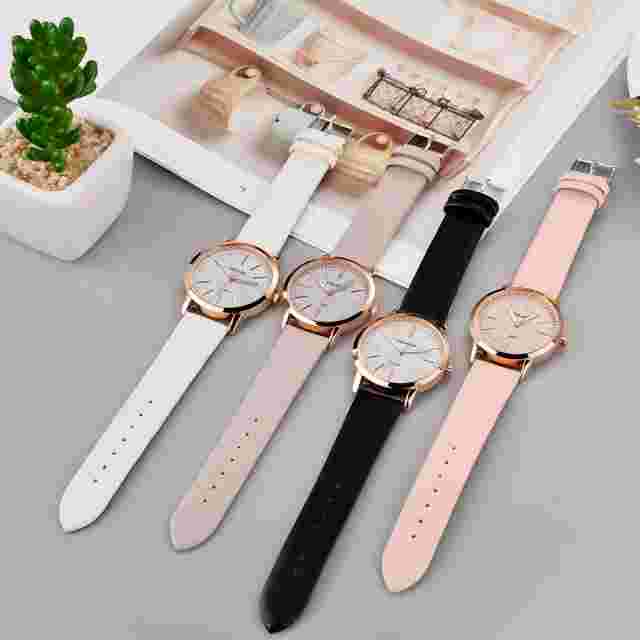 YOLAKO Women Casual Watch Leather Band Starry Sky Analog Quartz Bracelet Watch