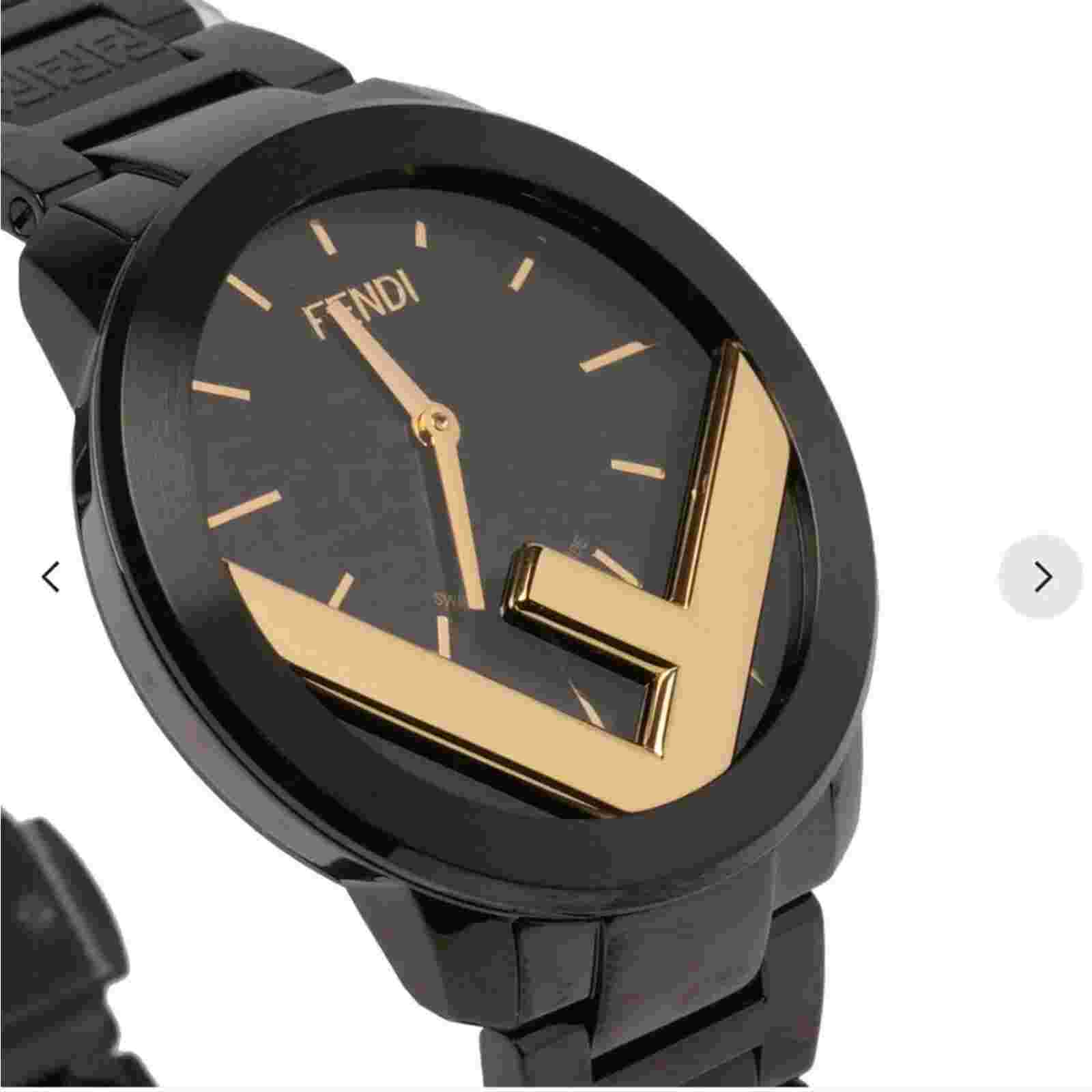 NWT$1,590 FENDI 41MM F Gold Logo Stainless Steel Swiss Made Black Men's Watch