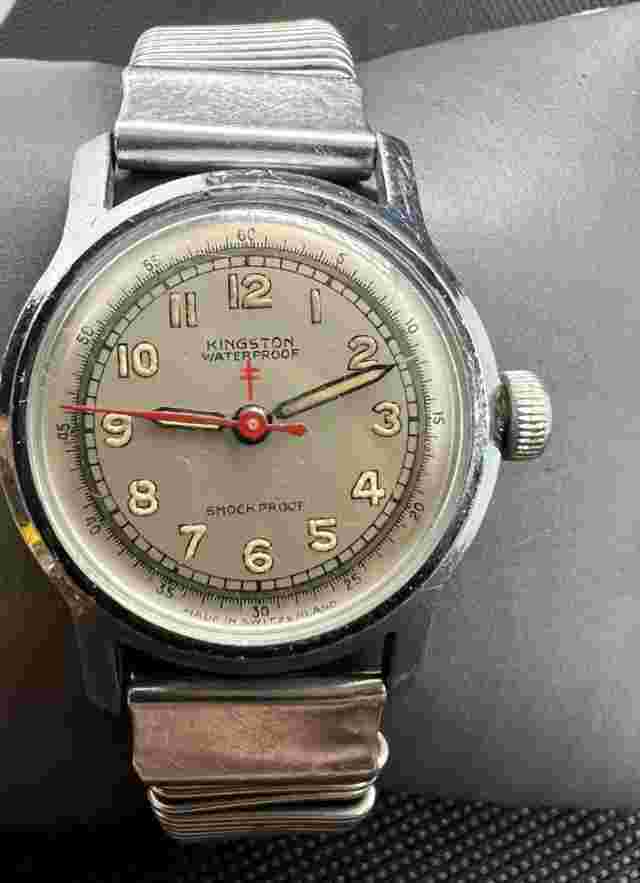 VINTAGE MEN'S KINGSTON Watch good condition military WWII Cross Of Lorraine