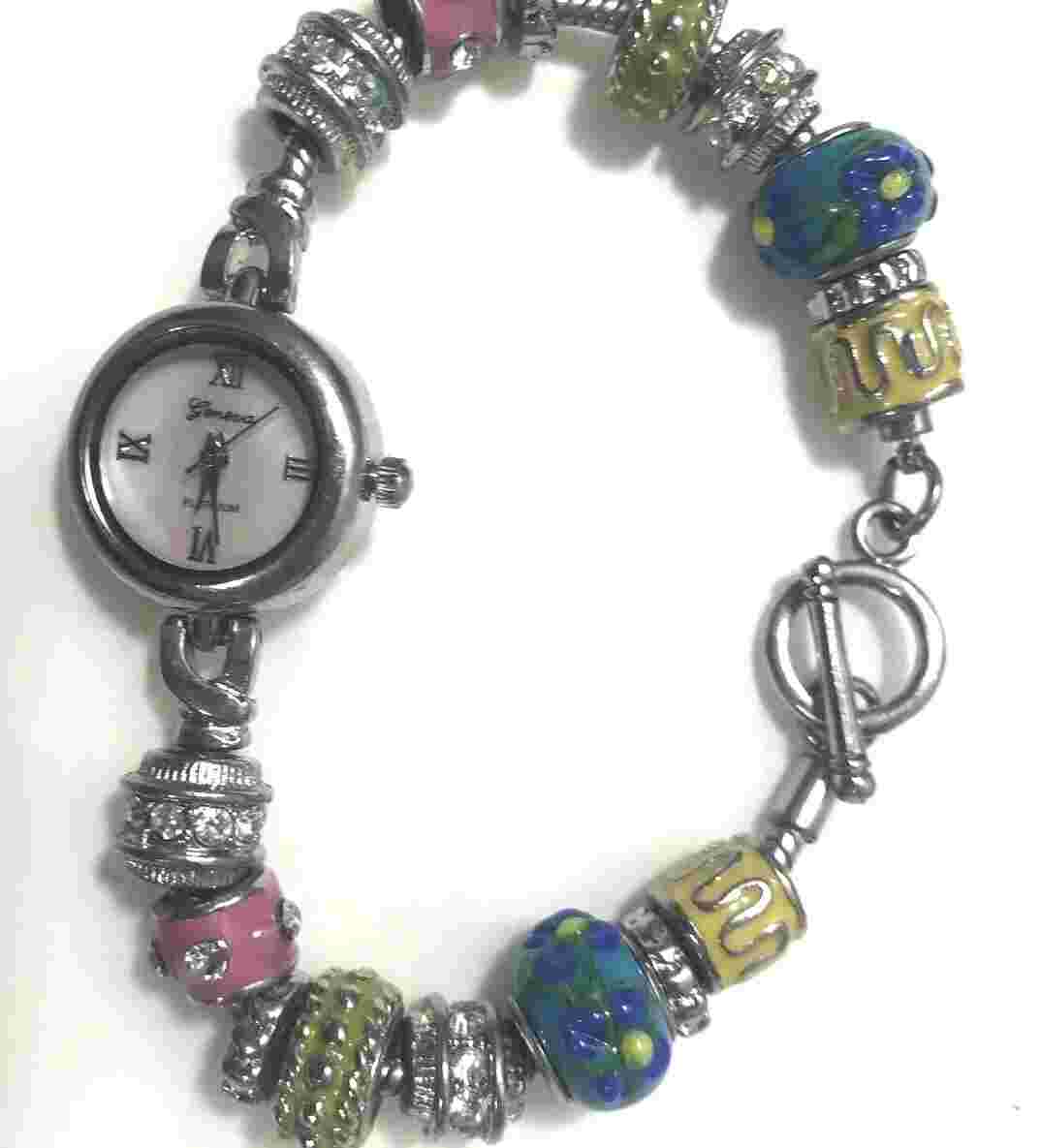 Geneva Silver tone Colorful 16 rhinestone glass charms  fashion Women's Watch