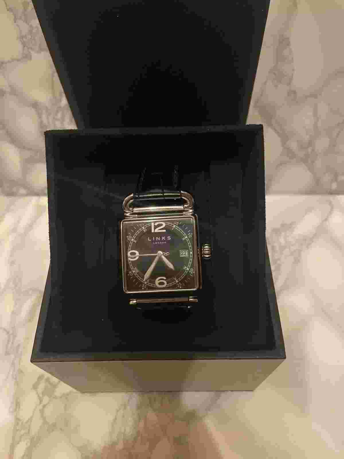 Links Of London Mens Driver Square Stainless Steel Leather Strap Watch