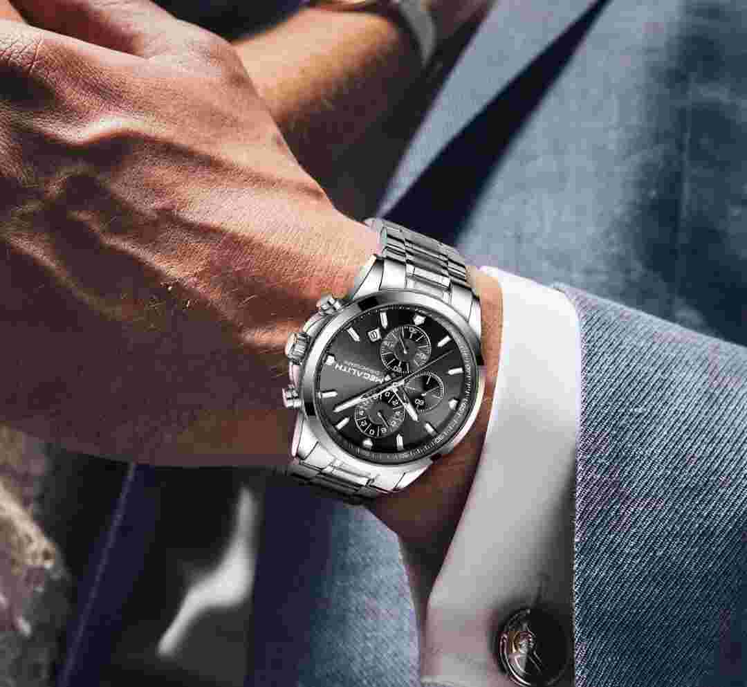 megalith mens watch  stainless steel chronograph and waterproof