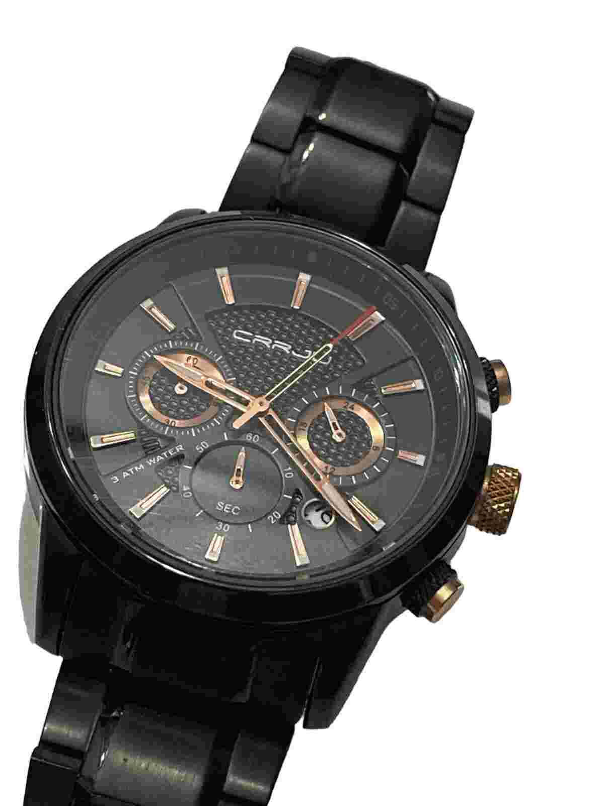 CRRJU Chronigraph Black Stainless Steel Rose Gold Men's Watch Untested