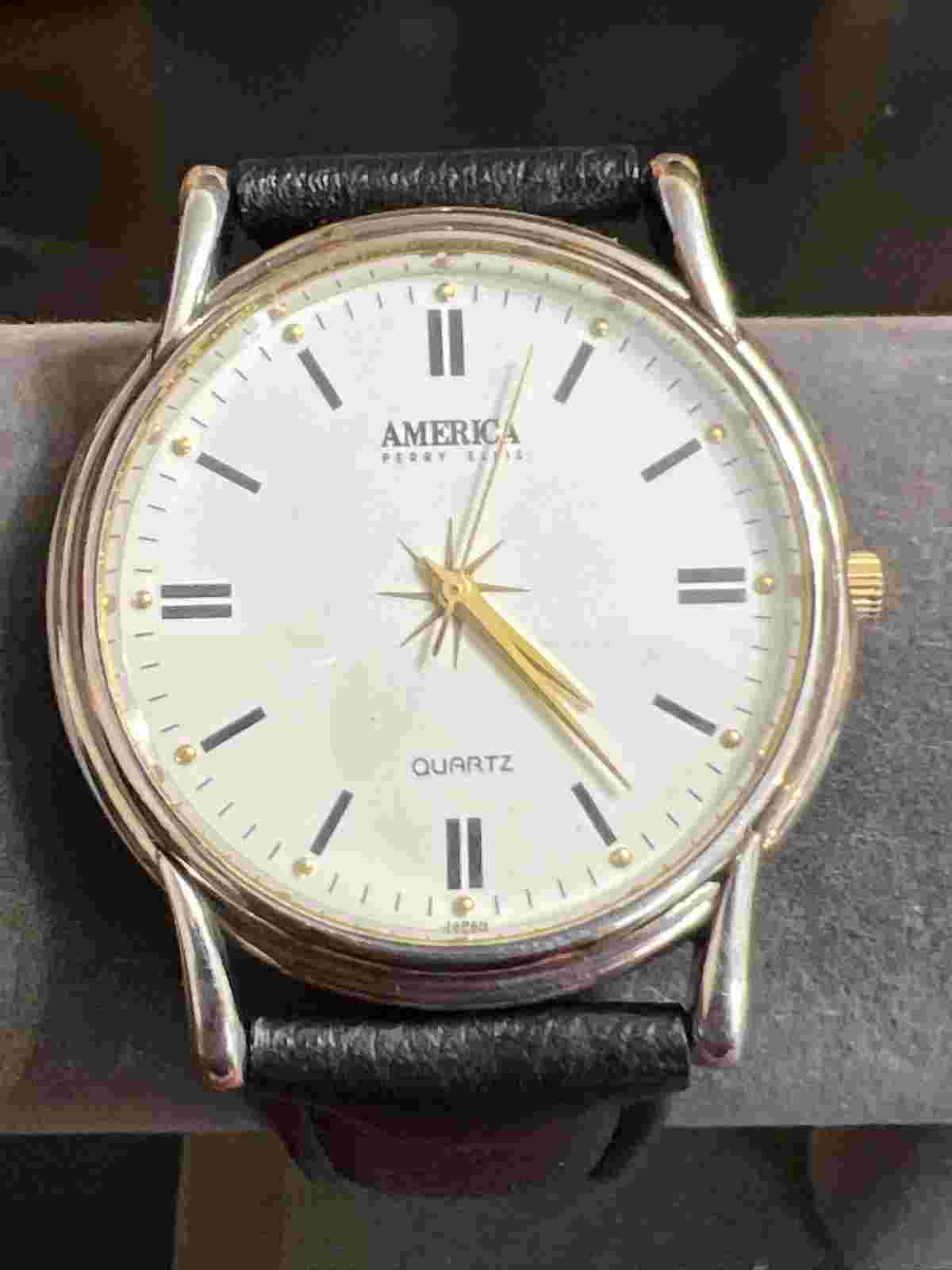 Rare America Perry Ellis Watch Mens Stainless Steel  Original Leather Strap
