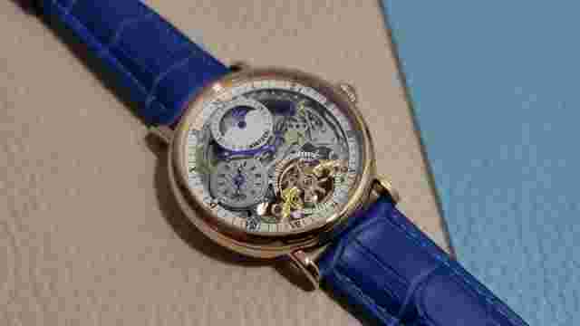Mens Rose Gold Dual Time Skeleton Automatic Mechanical Watch Blue Leather
