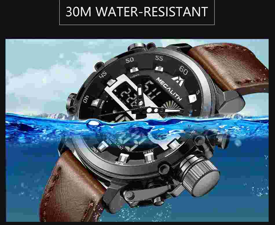 Megalith Mens Sport Multifunction Waterproof Luminous Quartz LCD Watch Gift Idea