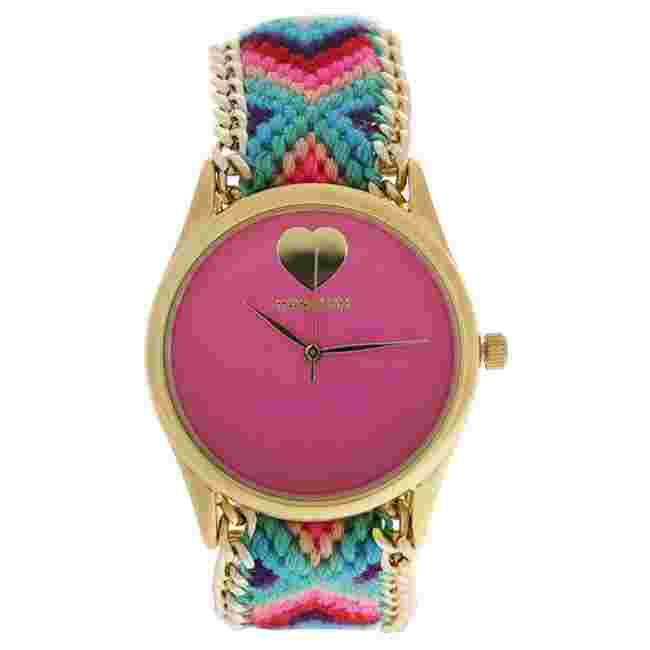 MSHHIPC Hindi Heart - Gold/Pink Nylon Strap Watch by Manoush for Women - 1 Pc...
