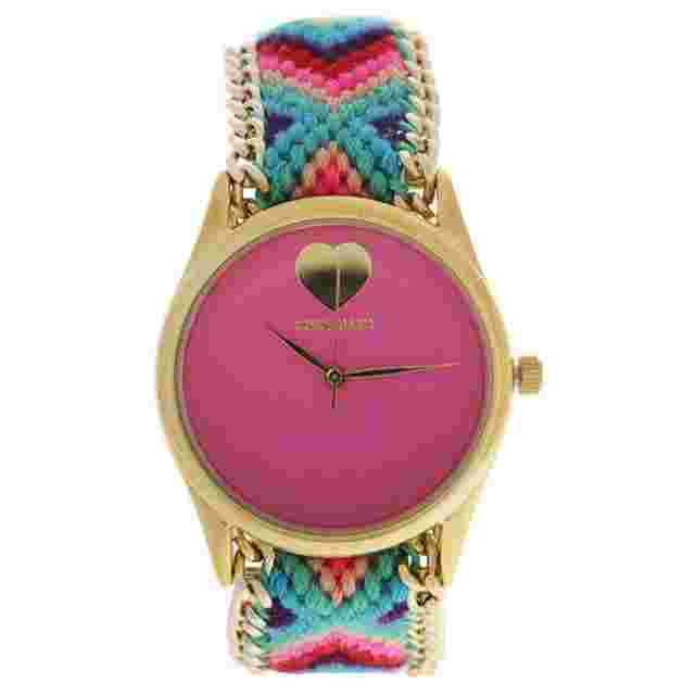 MSHHIPC Hindi Heart - Gold/Pink Nylon Strap Watch by Manoush for Women - 1 Pc...