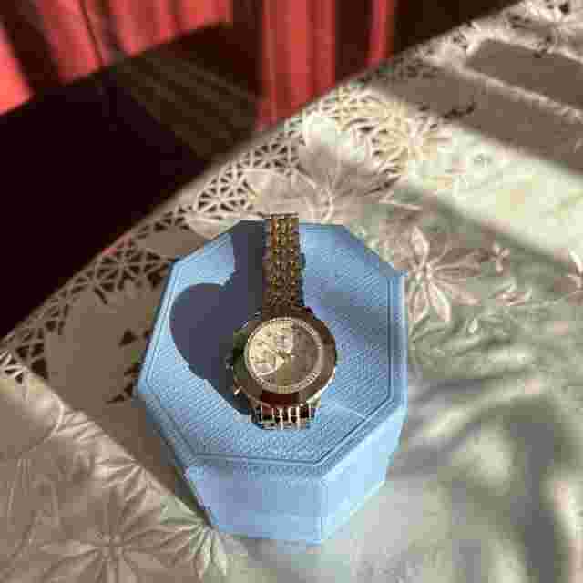 Swarovski Gold Stainless Steel Automatic Watch Silver Dial Round Case New