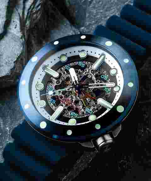 Nubeo Space Cassini Men's Automatic Skeleton Deep Blue Watch NB-6058-03