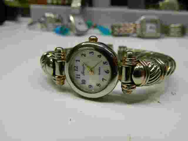 LEXINGTON silver tone MOP face cuff/bracelet Watch/Wristwatch