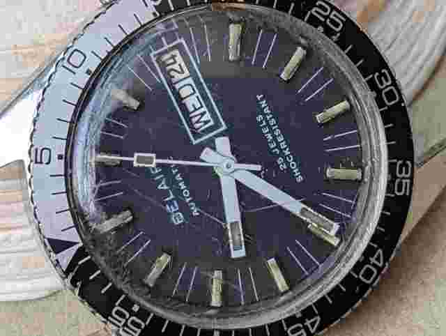 Vintage 1970's Belair 20 ATM Day-Date Diver w/Patina,All SS Case,Runs Strong