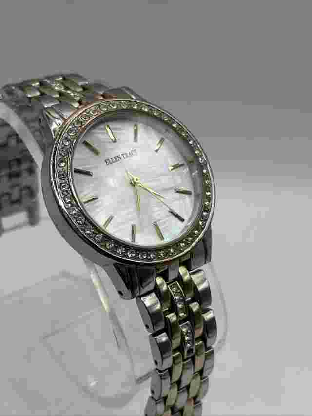 Ellen Tracy White Pearlized Dial Crystal Accent Women's Watch- New Battery