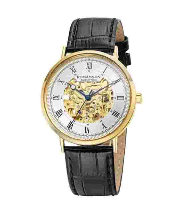 [Romanson] KAIROS Mens Skeleton Heritage Classic Leather Wrist Watch Black Band
