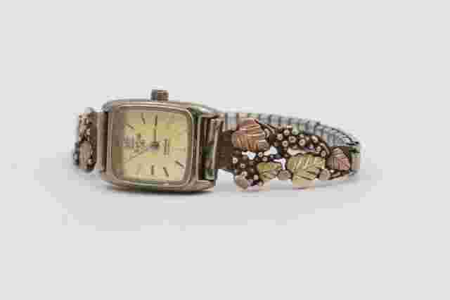 Black Hills Gold Diamond Quartz Watch CCO Sterling 12k Gold Band Womens NEW BATT