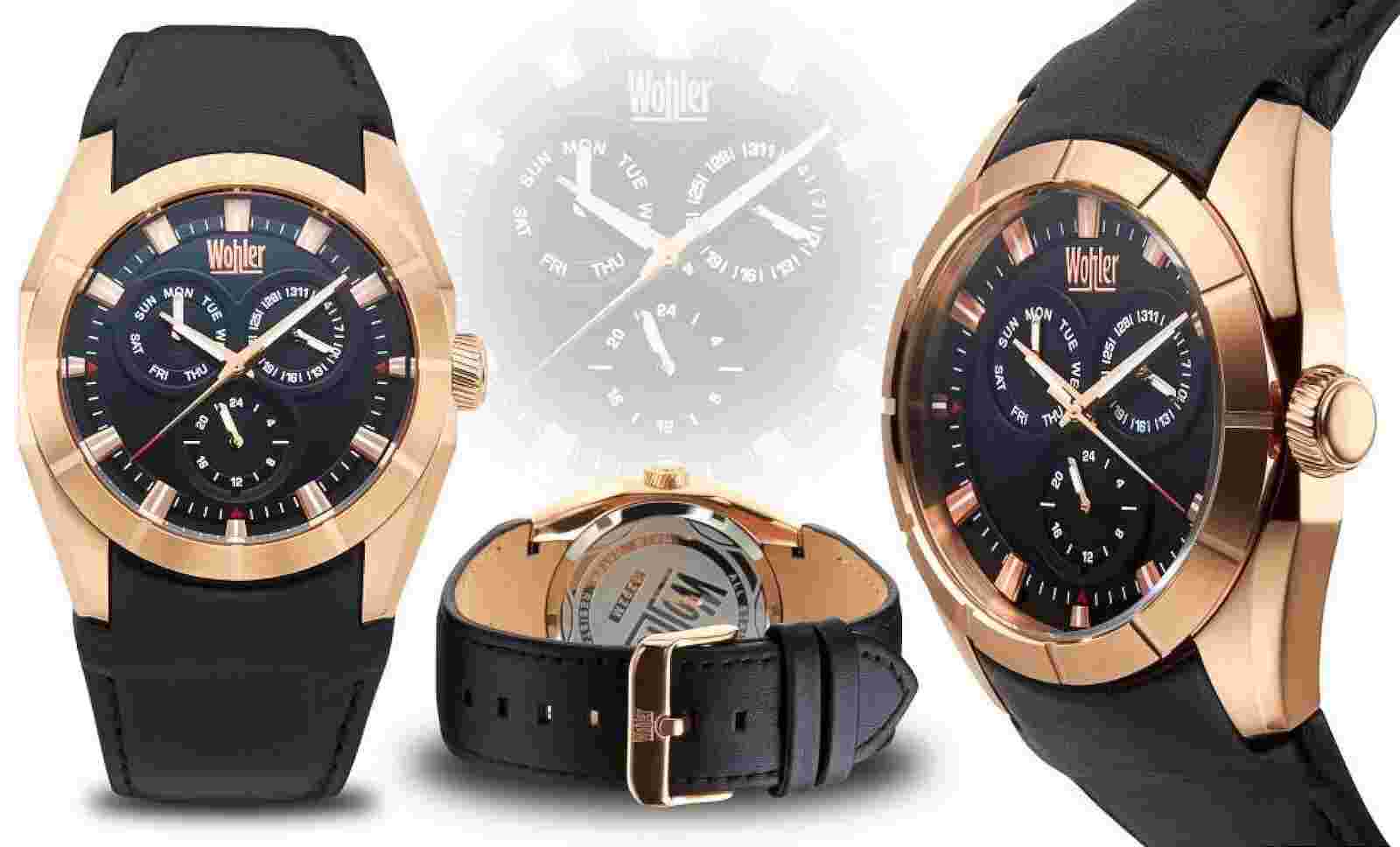 NEW Wohler 1292M Mens Holz Series Multi-Function Rose Gold Case Day & Date Watch