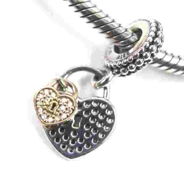 PANDORA SV925 SNAKE Chain Bracelet with 3 Heart Charms Silver