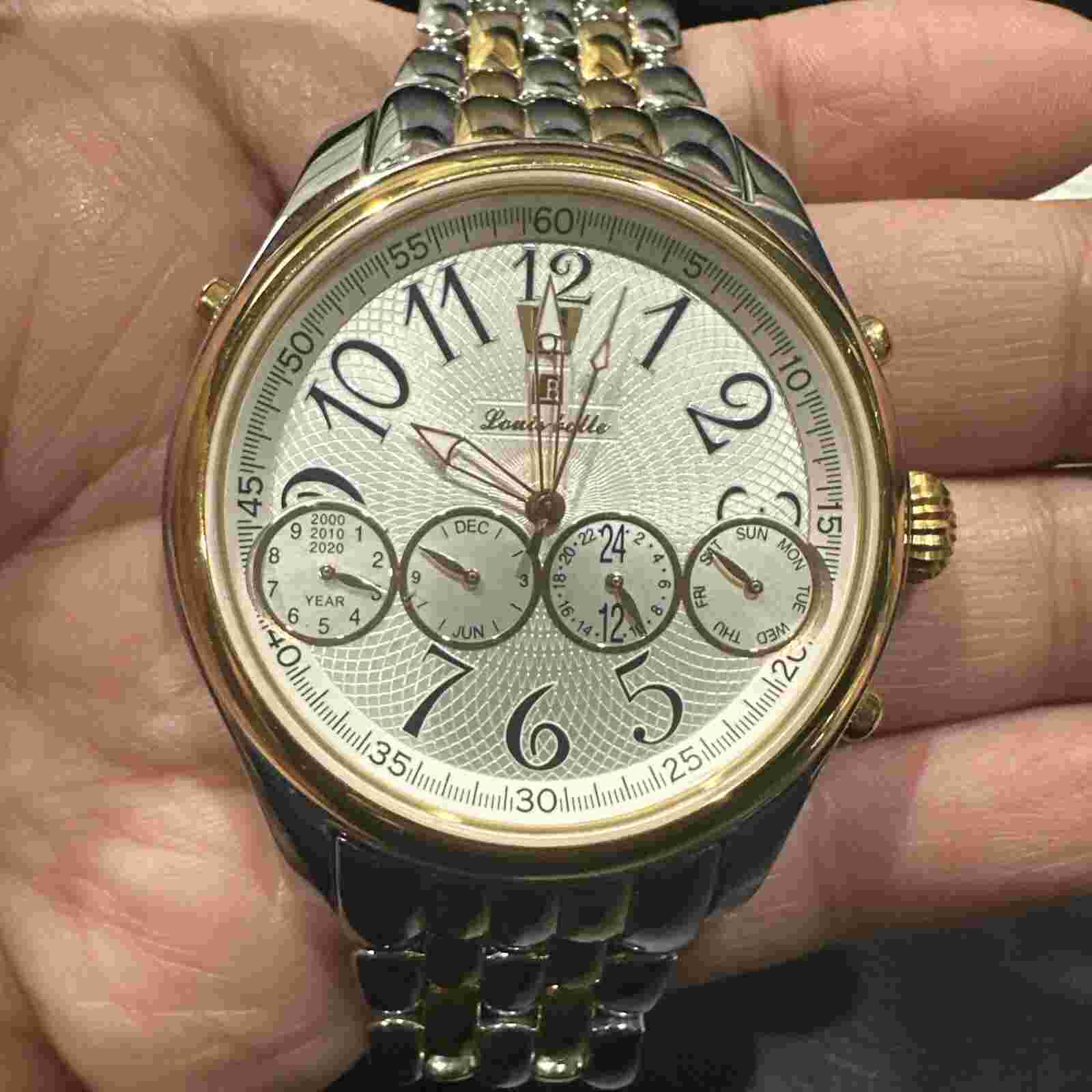 New 43mm Louis Bolle informer Automatic 4 Eyes Two Tone Mens Watch Rare Working