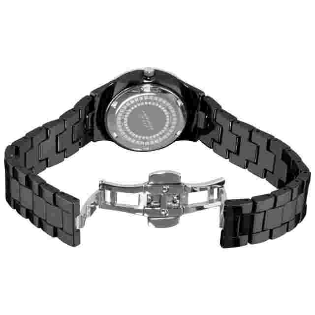 Akribos XXIV AK509BK Crystal Accented Black Ceramic Analogue Womens Watch