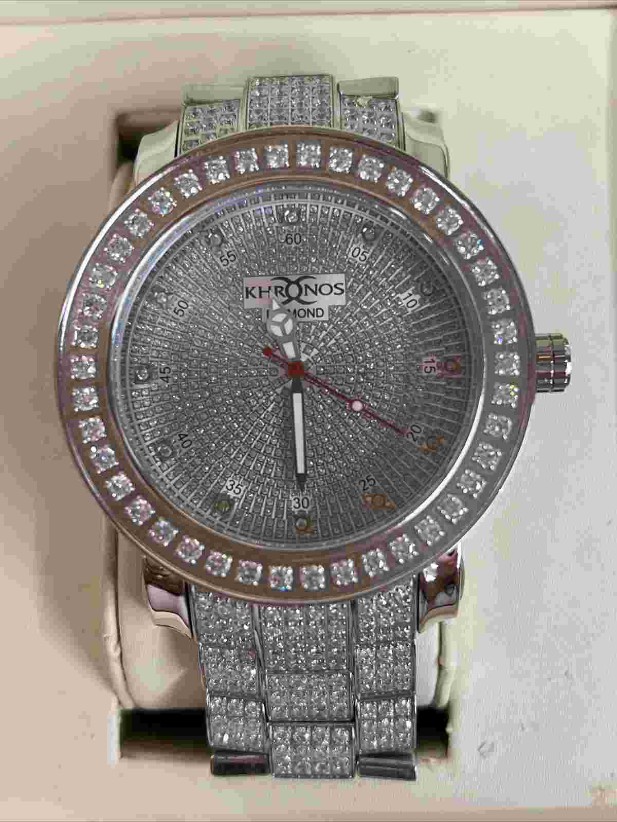Khronos White Iced Bezel Simulated Diamond Men’s Watch