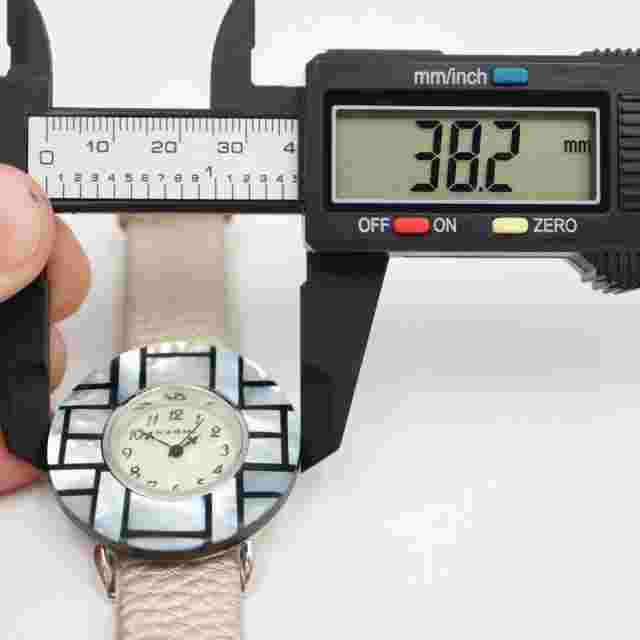 Vintage Narmi MOP Watch 38mm Geometric Bezel Faux Leather Strap w New Battery