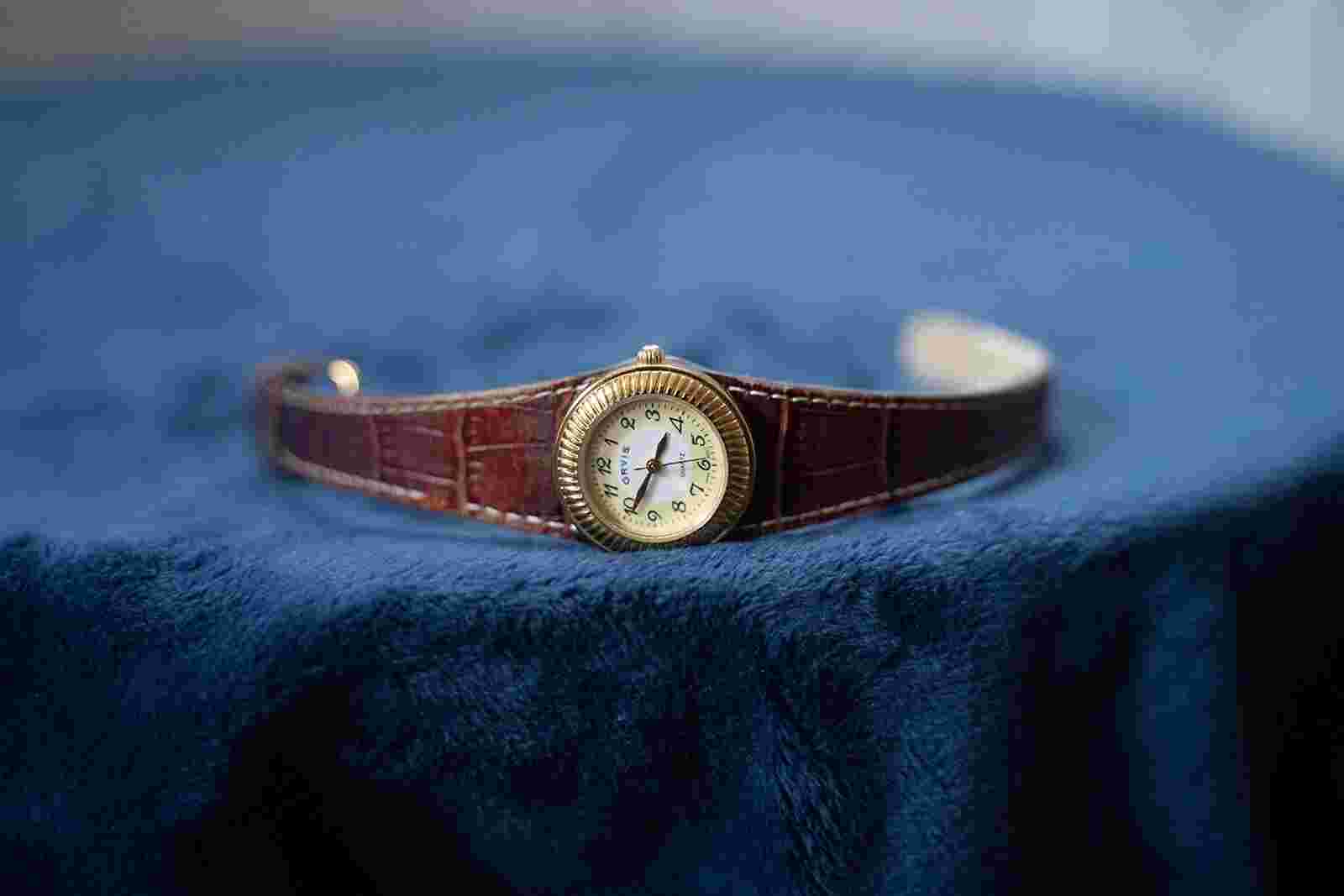 Orvis Ladies Gold Tone Watch with Brown Croc Band