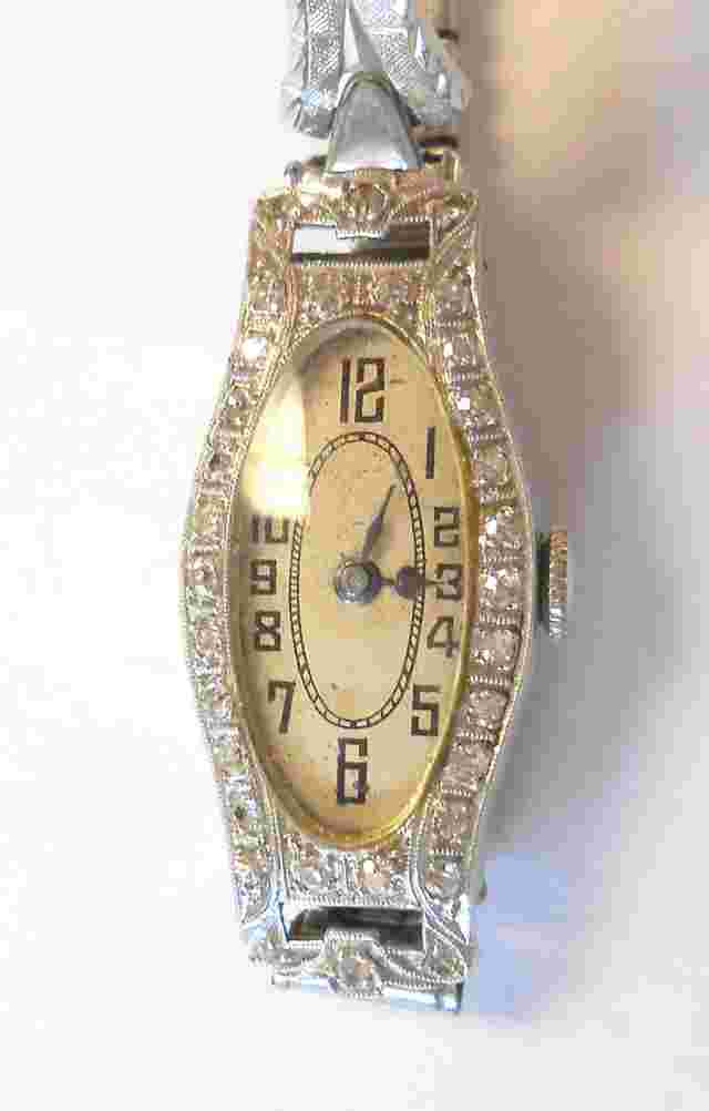 Vintage Sellita Swiss Diamond Bezel Platinum Case Ladies Wrist Watch 17J