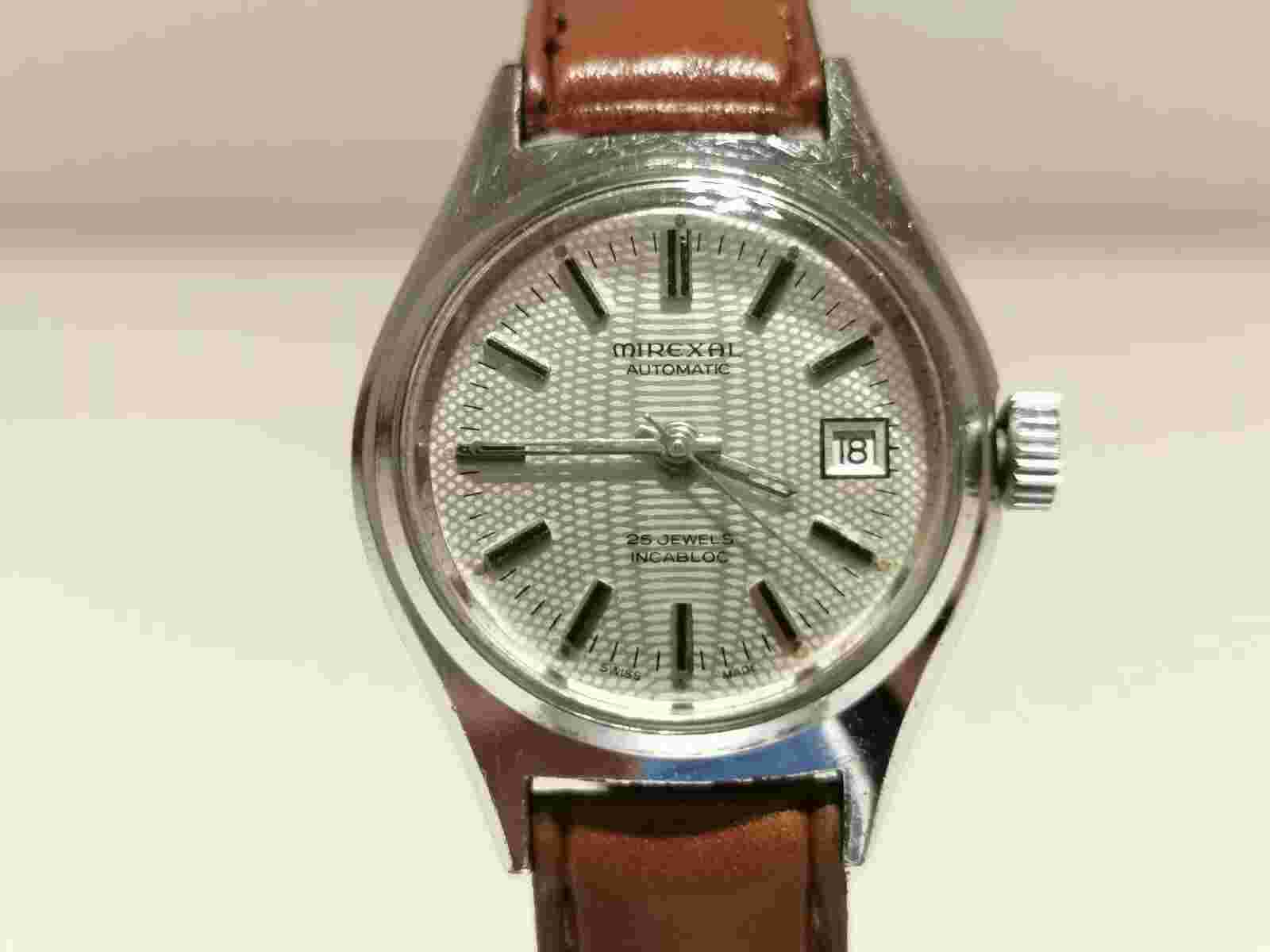 VINTAGE RARE BEAUTIFUL CHROMED LADIES SWISS AUTOMATIC WATCH "MIREXAL" 25J.