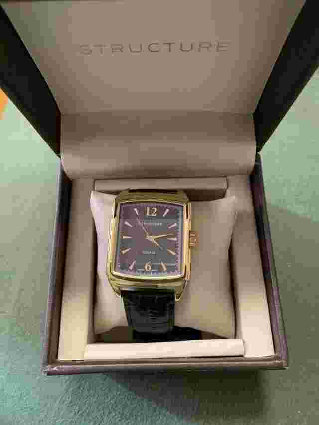 Men's Structure Analog Fashion Watch Black Strap Rose Gold Tone D44